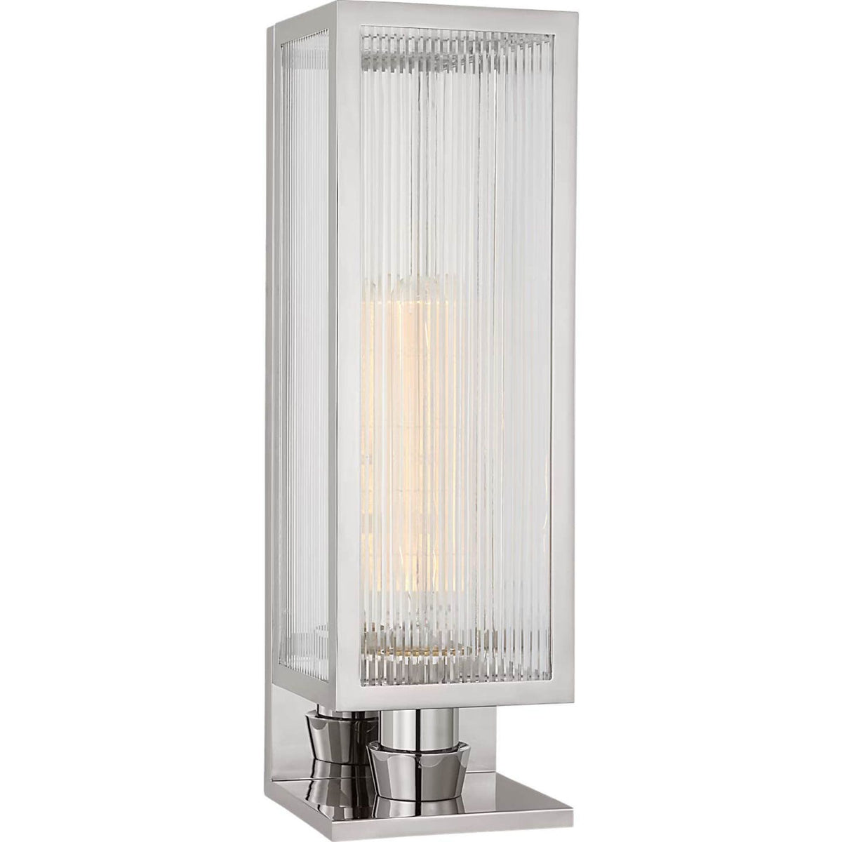 Barbara Barry York 16" Single Box Sconce in Polished Nickel with Clear Ribbed Glass W5" x H16.25" x E5"