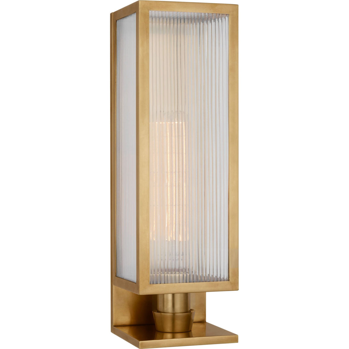 Barbara Barry York 16" Single Box Sconce in Soft Brass with Clear Ribbed Glass W5" x H16.25" x E5"