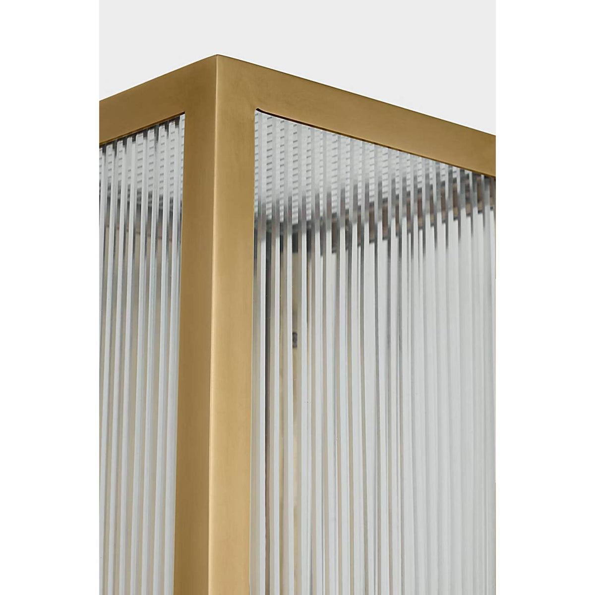 Barbara Barry York 16" Single Box Sconce in Soft Brass with Clear Ribbed Glass W5" x H16.25" x E5"