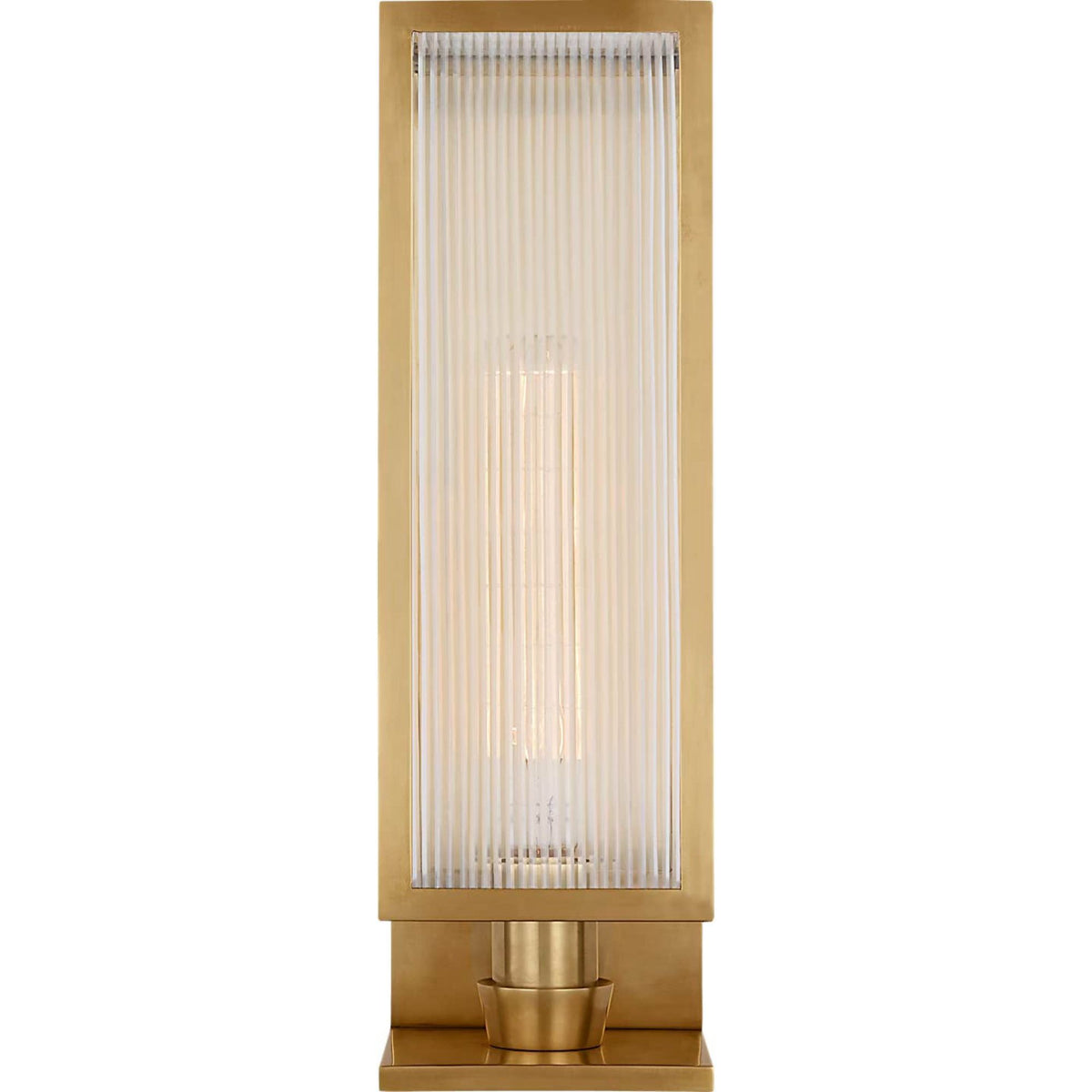 Barbara Barry York 16" Single Box Sconce in Soft Brass with Clear Ribbed Glass W5" x H16.25" x E5"