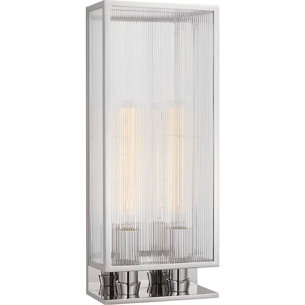 Barbara Barry York 24" Double Box Sconce in Polished Nickel with Clear Ribbed Glass W10" x H24.25" x E5"