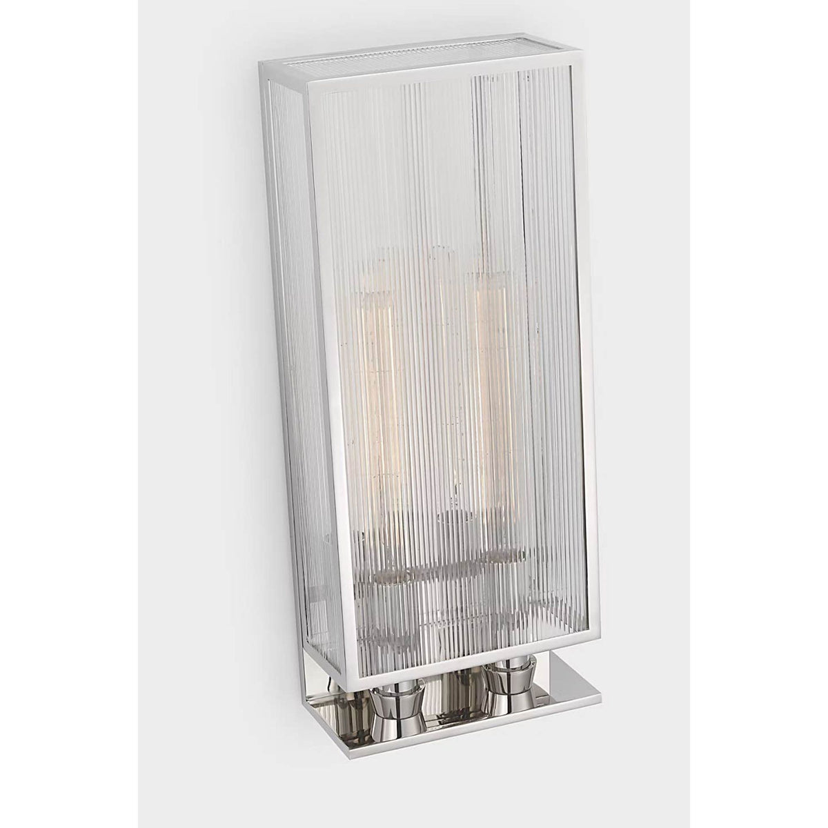 Barbara Barry York 24" Double Box Sconce in Polished Nickel with Clear Ribbed Glass W10" x H24.25" x E5"