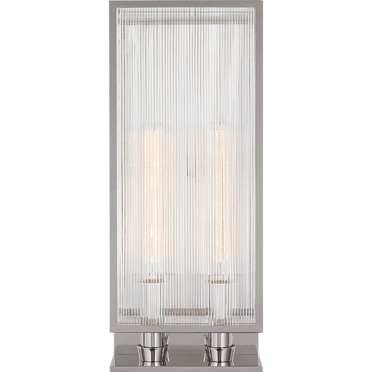 Barbara Barry York 24" Double Box Sconce in Polished Nickel with Clear Ribbed Glass W10" x H24.25" x E5"