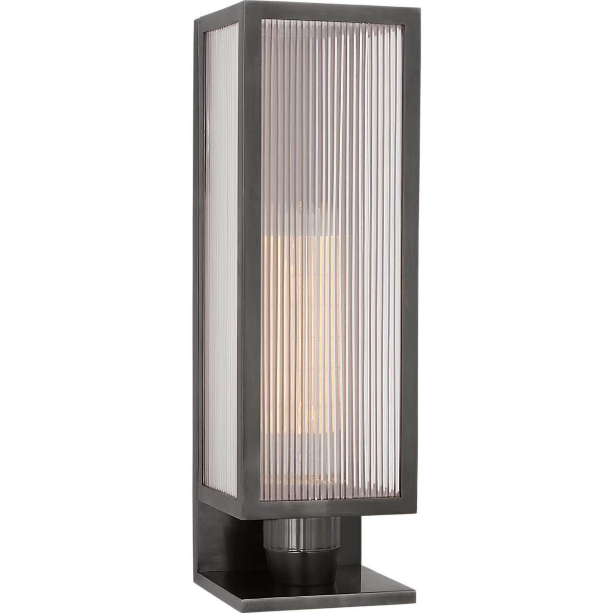 Barbara Barry York 16" Single Box Outdoor Outdoor Sconce in Bronze with Clear Ribbed Glass W5" x H16.25" x E5"