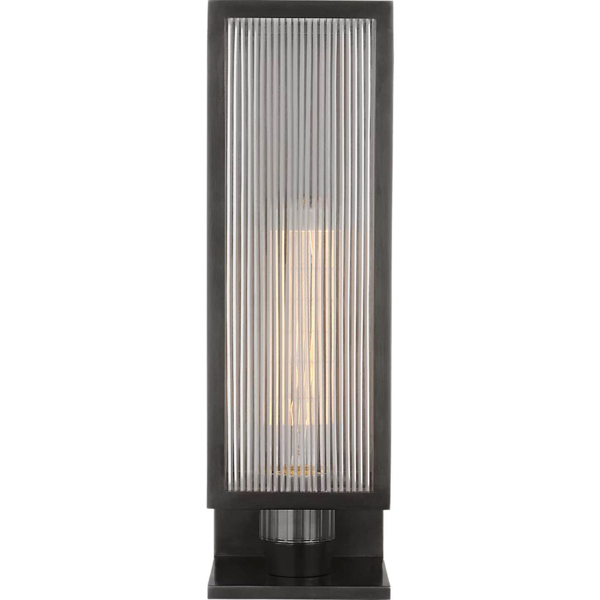 Barbara Barry York 16" Single Box Outdoor Outdoor Sconce in Bronze with Clear Ribbed Glass W5" x H16.25" x E5"