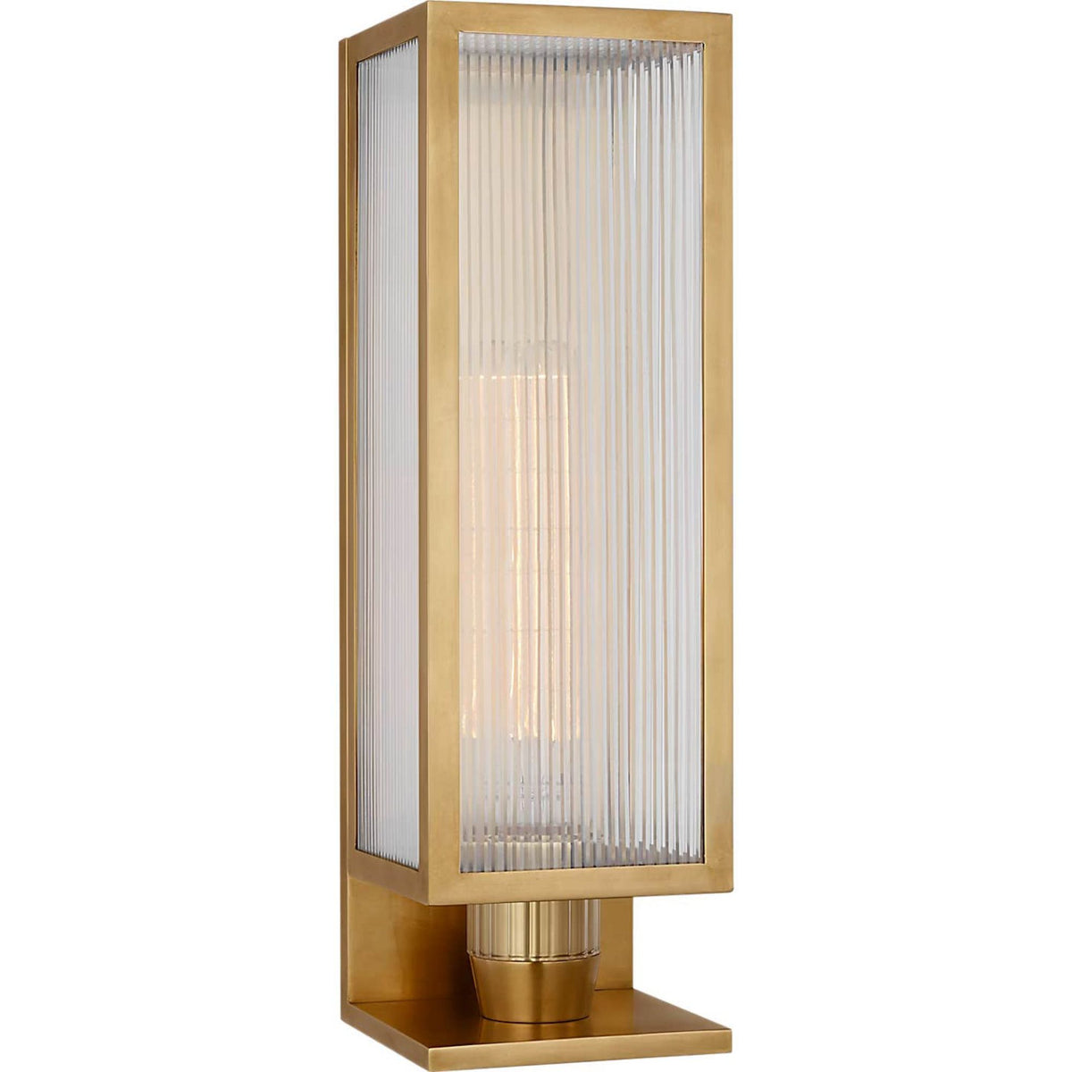 Barbara Barry York 16" Single Box Outdoor Sconce in Soft Brass with Clear Ribbed Glass W5" x H16.25" x E5"