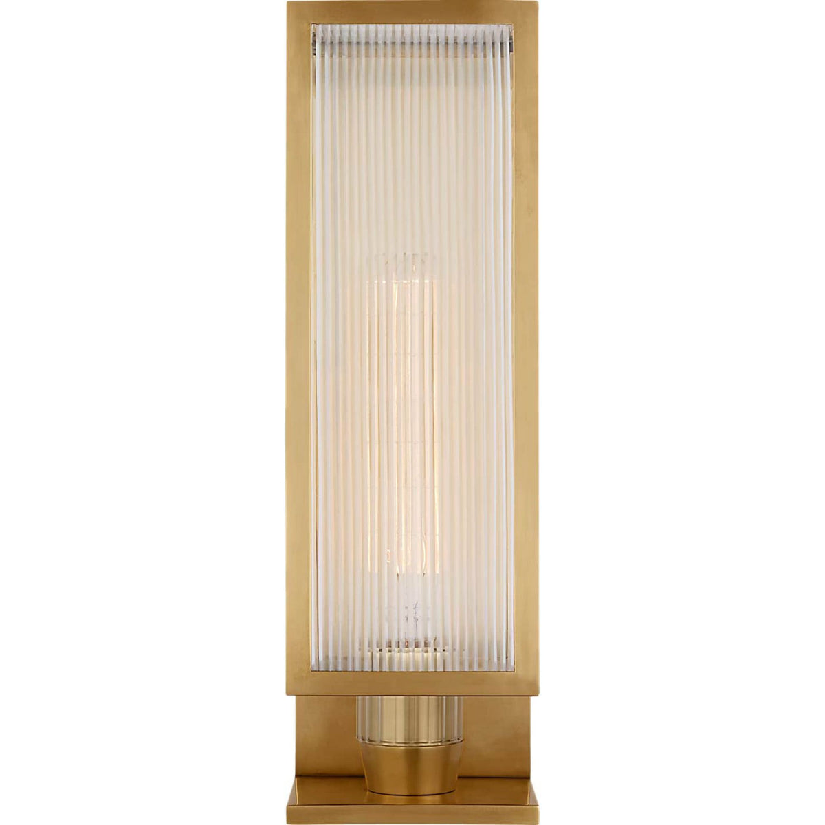 Barbara Barry York 16" Single Box Outdoor Sconce in Soft Brass with Clear Ribbed Glass W5" x H16.25" x E5"