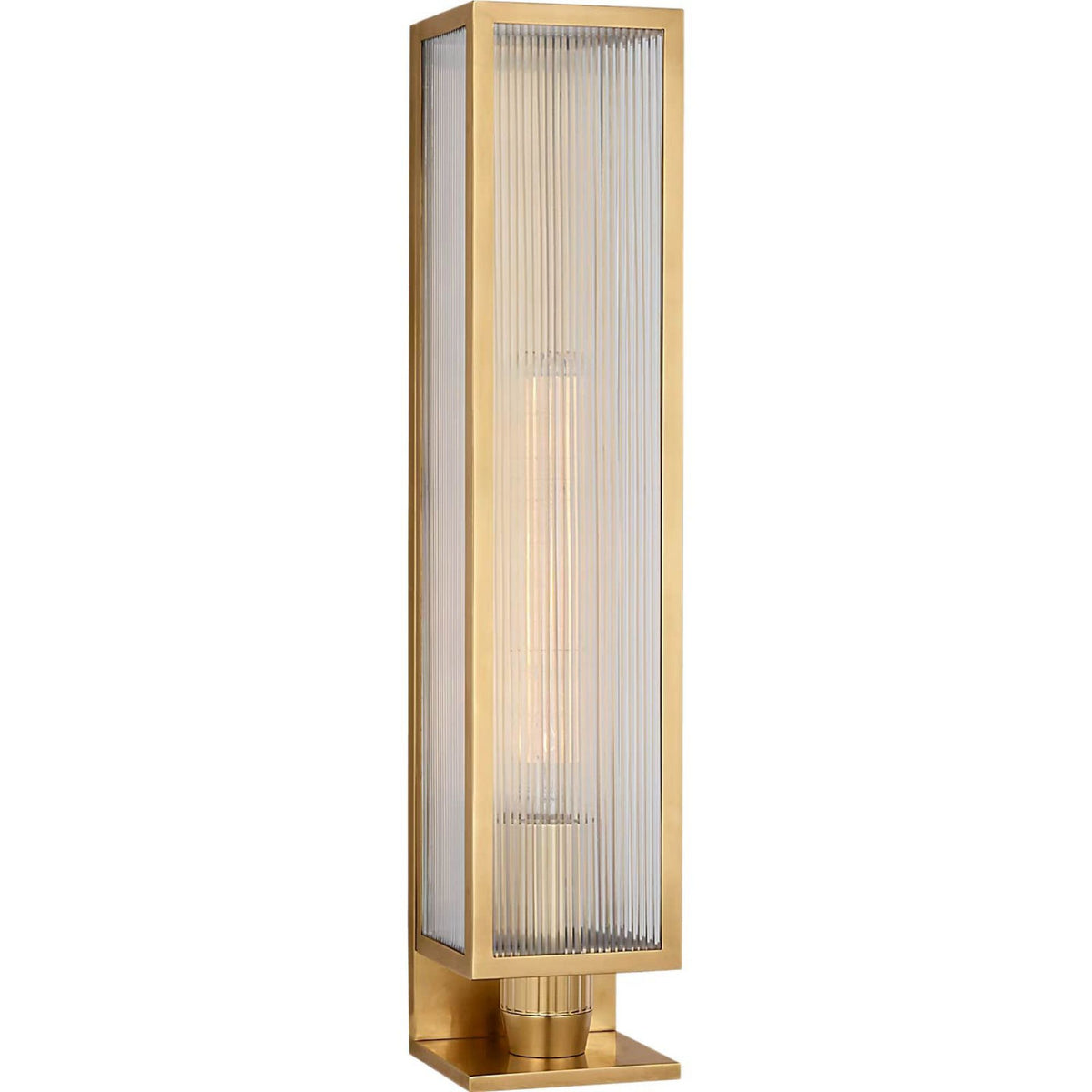 Barbara Barry York 24" Single Box Outdoor Sconce in Soft Brass with Clear Ribbed Glass W5" x H24.25" x E5"