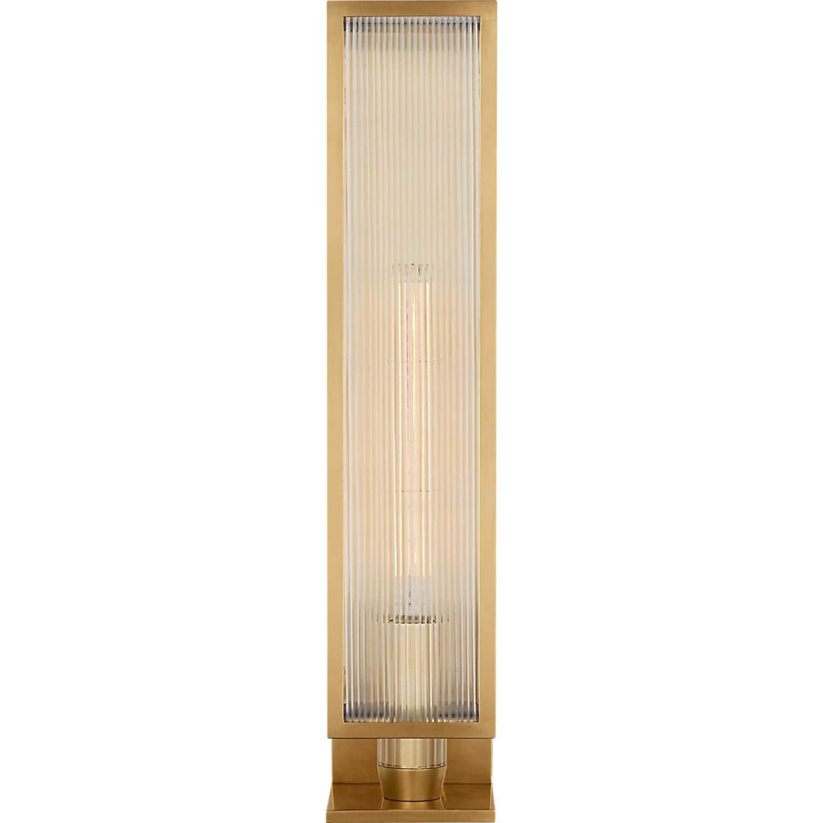 Barbara Barry York 24" Single Box Outdoor Sconce in Soft Brass with Clear Ribbed Glass W5" x H24.25" x E5"