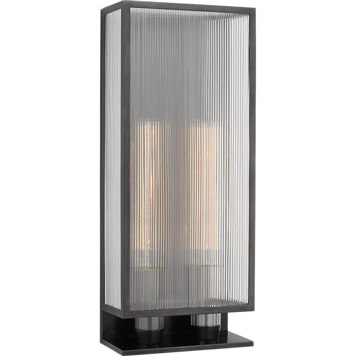 Barbara Barry York 24" Double Box Outdoor Sconce in Bronze with Clear Ribbed Glass W10" x H24.25" x E5"