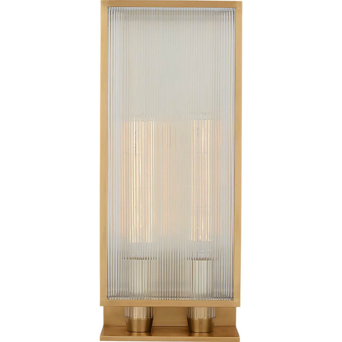 Barbara Barry York 24" Double Box Outdoor Sconce in Soft Brass with Clear Ribbed Glass W10" x H24.25" x E5"
