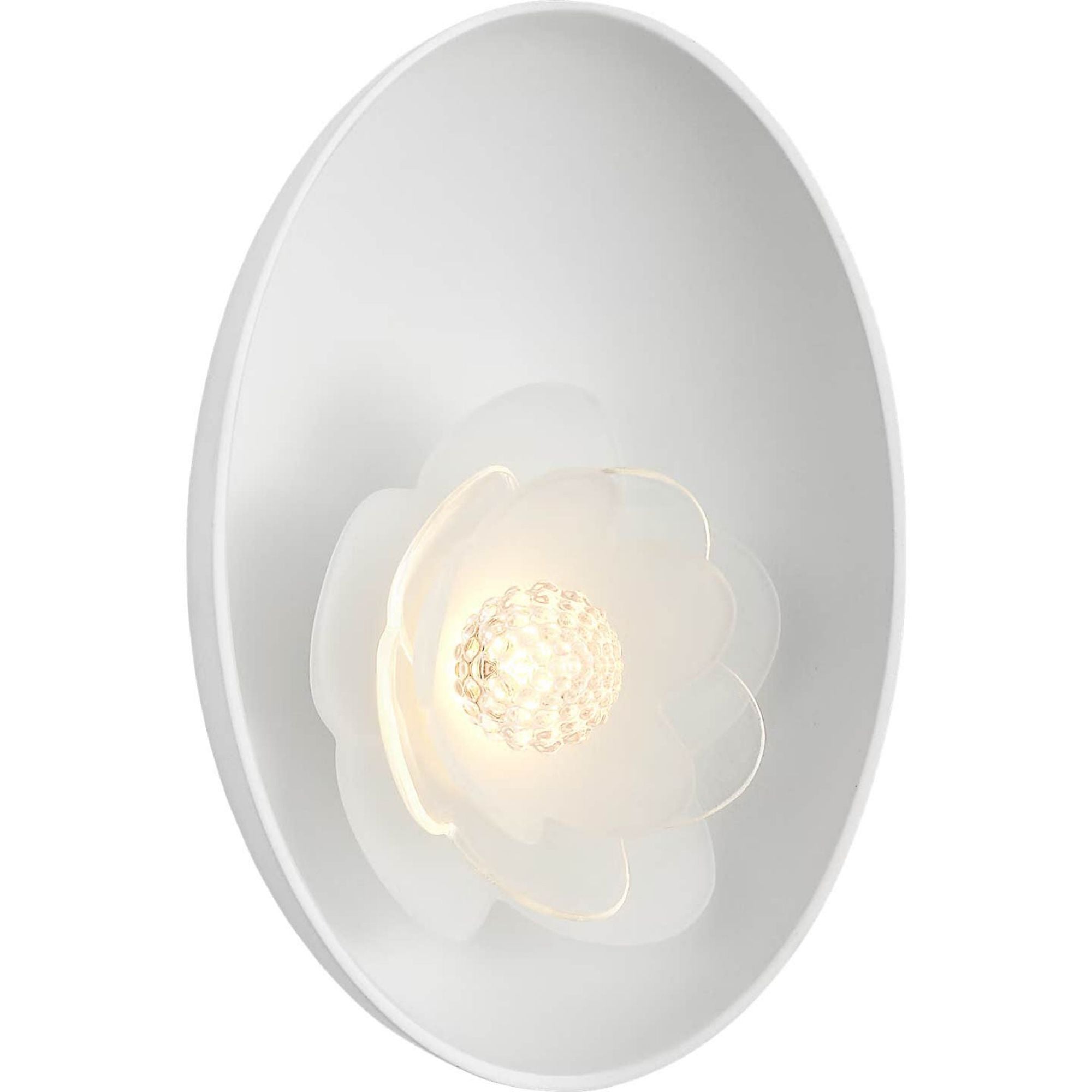 Barbara Barry Petaluma 7" Reflector Sconce in Matte White with Etched and Clear Glass Flower W5.25" x H6.5" x E2.25"