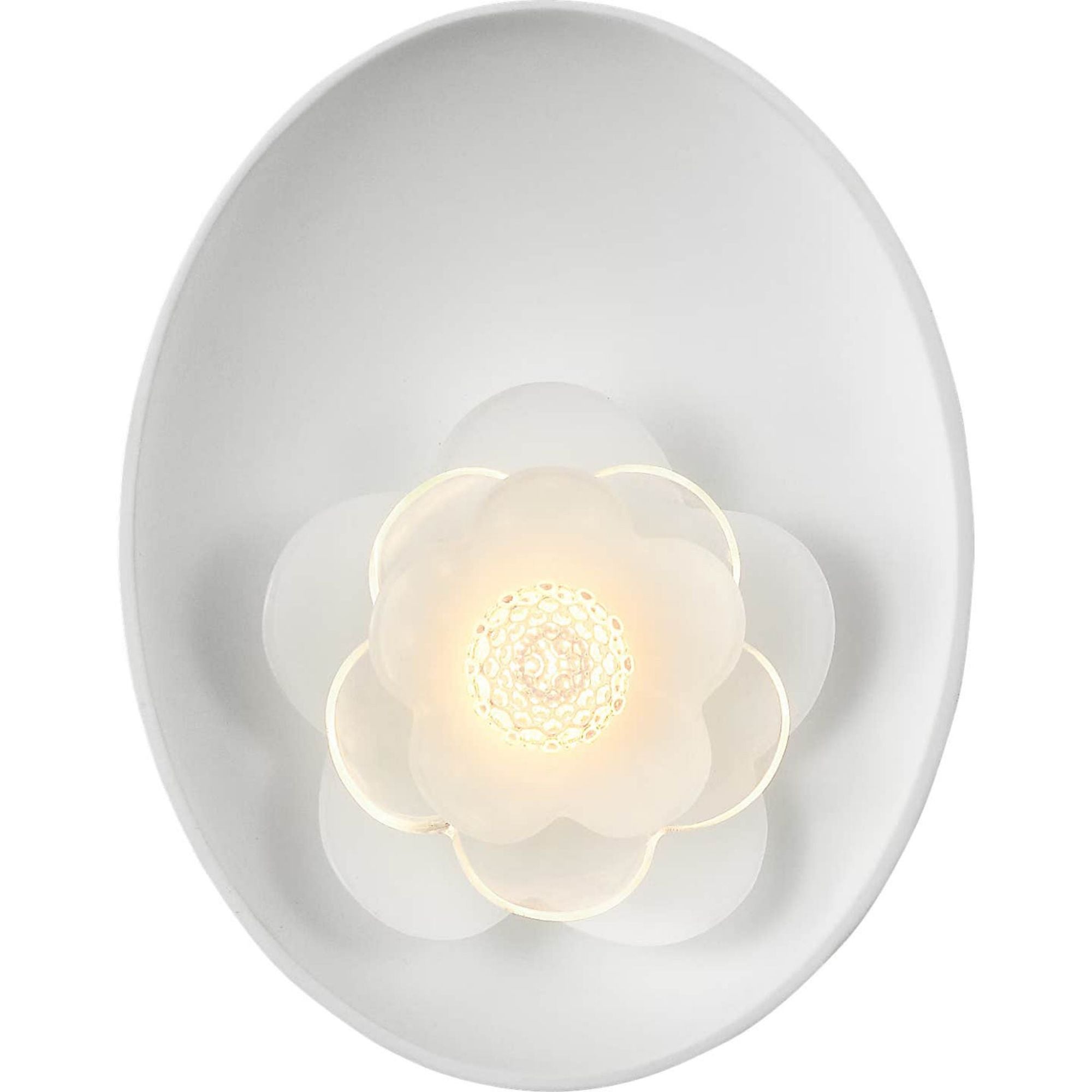 Barbara Barry Petaluma 7" Reflector Sconce in Matte White with Etched and Clear Glass Flower W5.25" x H6.5" x E2.25"