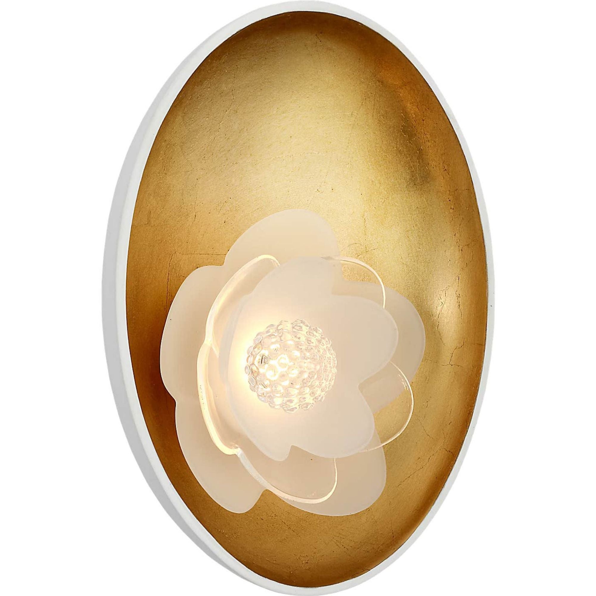 Barbara Barry Petaluma 7" Reflector Sconce in Matte White and Gild with Etched and Clear Glass Flower W5.25" x H6.5" x E2.25"