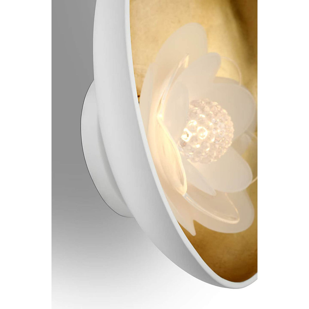 Barbara Barry Petaluma 7" Reflector Sconce in Matte White and Gild with Etched and Clear Glass Flower W5.25" x H6.5" x E2.25"
