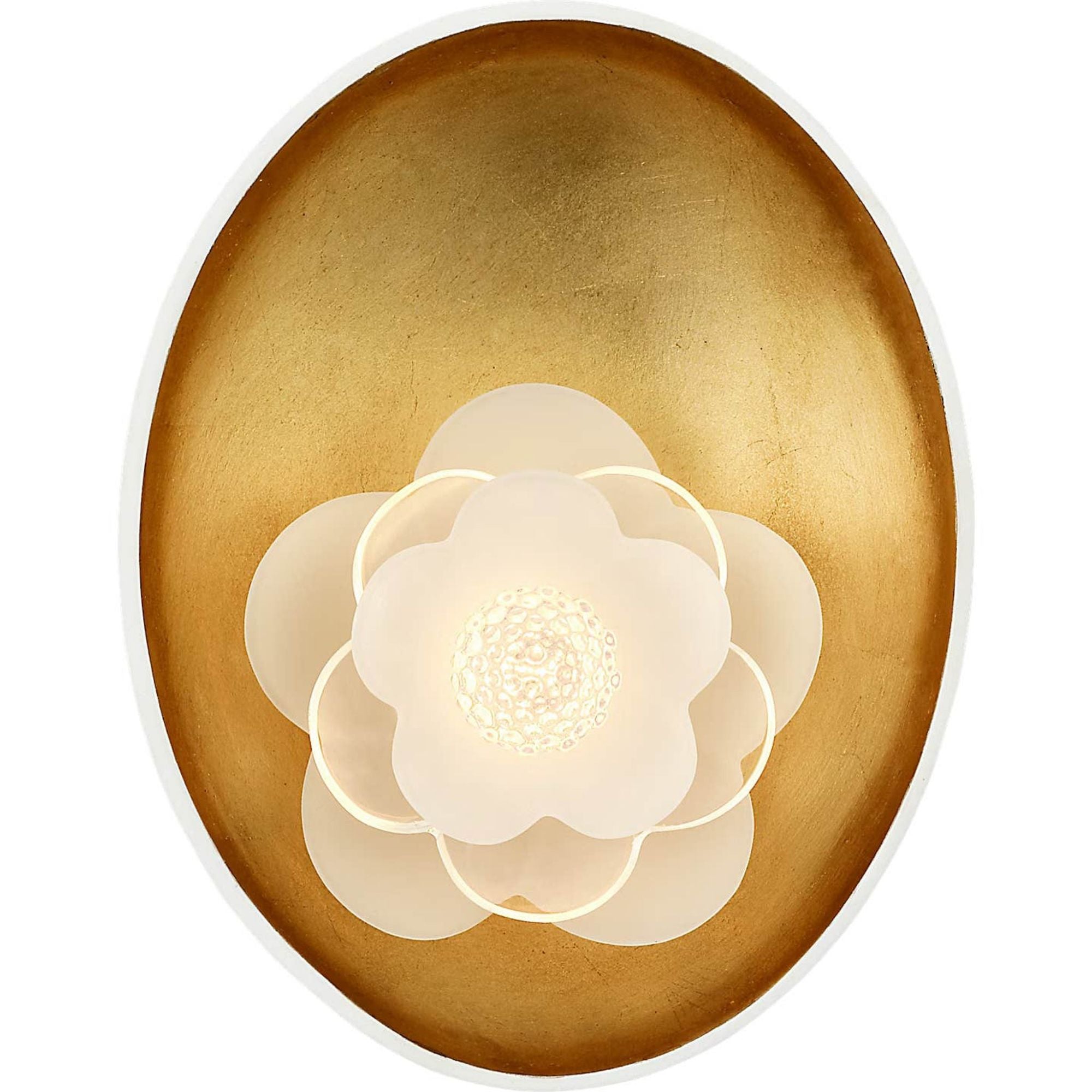 Barbara Barry Petaluma 7" Reflector Sconce in Matte White and Gild with Etched and Clear Glass Flower W5.25" x H6.5" x E2.25"