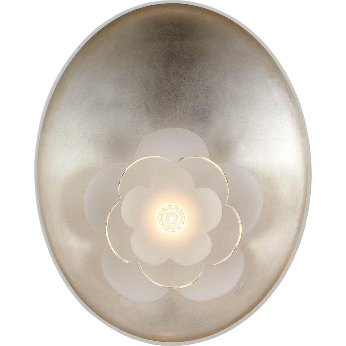 Barbara Barry Petaluma 13" Reflector Sconce in Matte White and Burnished Silver Leaf with Etched and Clear Glass Flower W10.25" x H13" x E3.25"