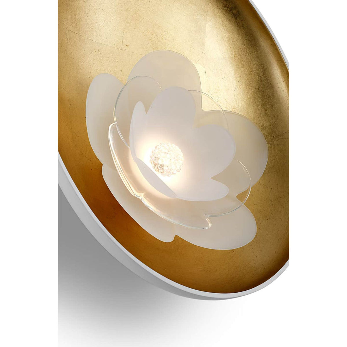 Barbara Barry Petaluma 13" Reflector Sconce in Matte White and Gild with Etched and Clear Glass Flower W10.25" x H13" x E3.25"