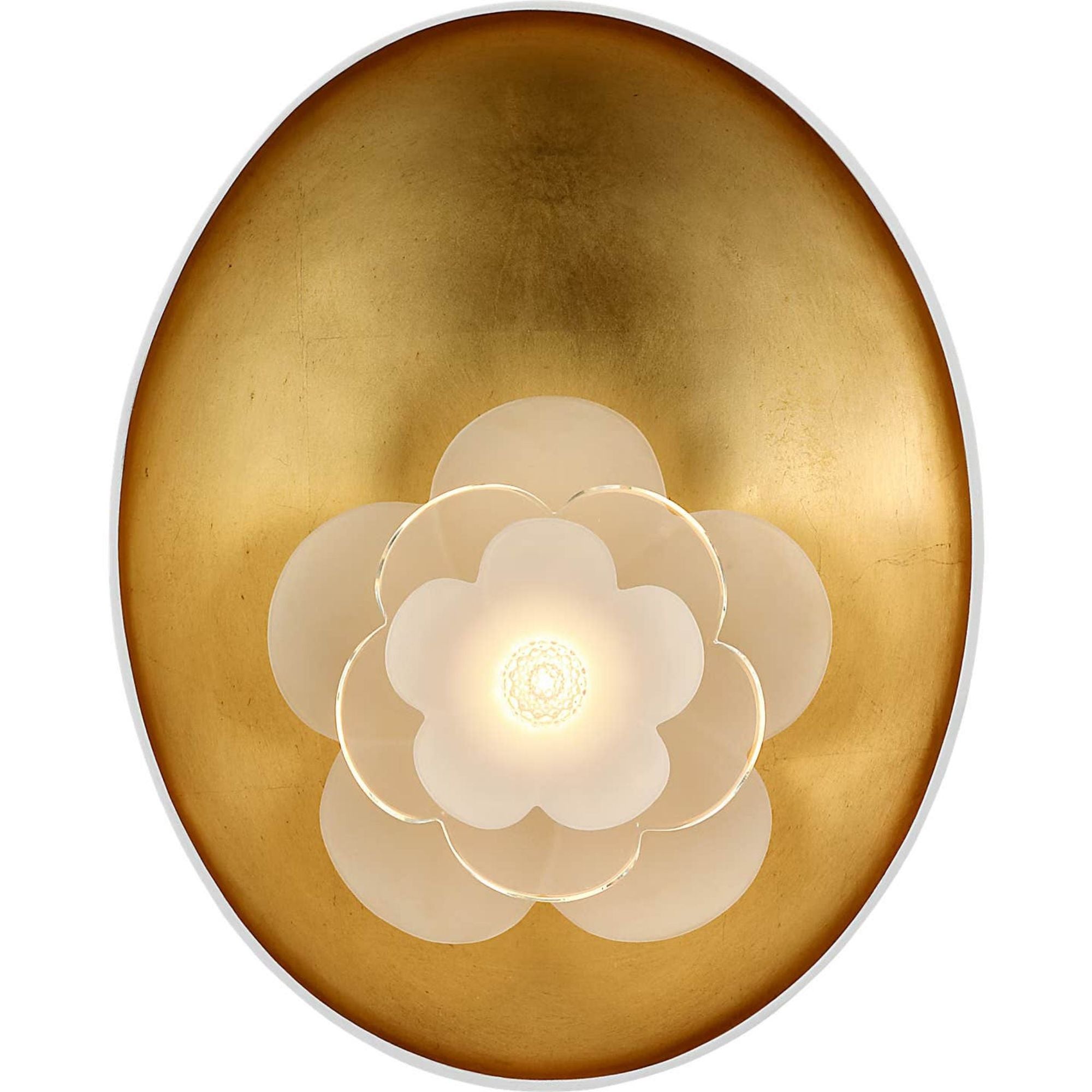 Barbara Barry Petaluma 13" Reflector Sconce in Matte White and Gild with Etched and Clear Glass Flower W10.25" x H13" x E3.25"