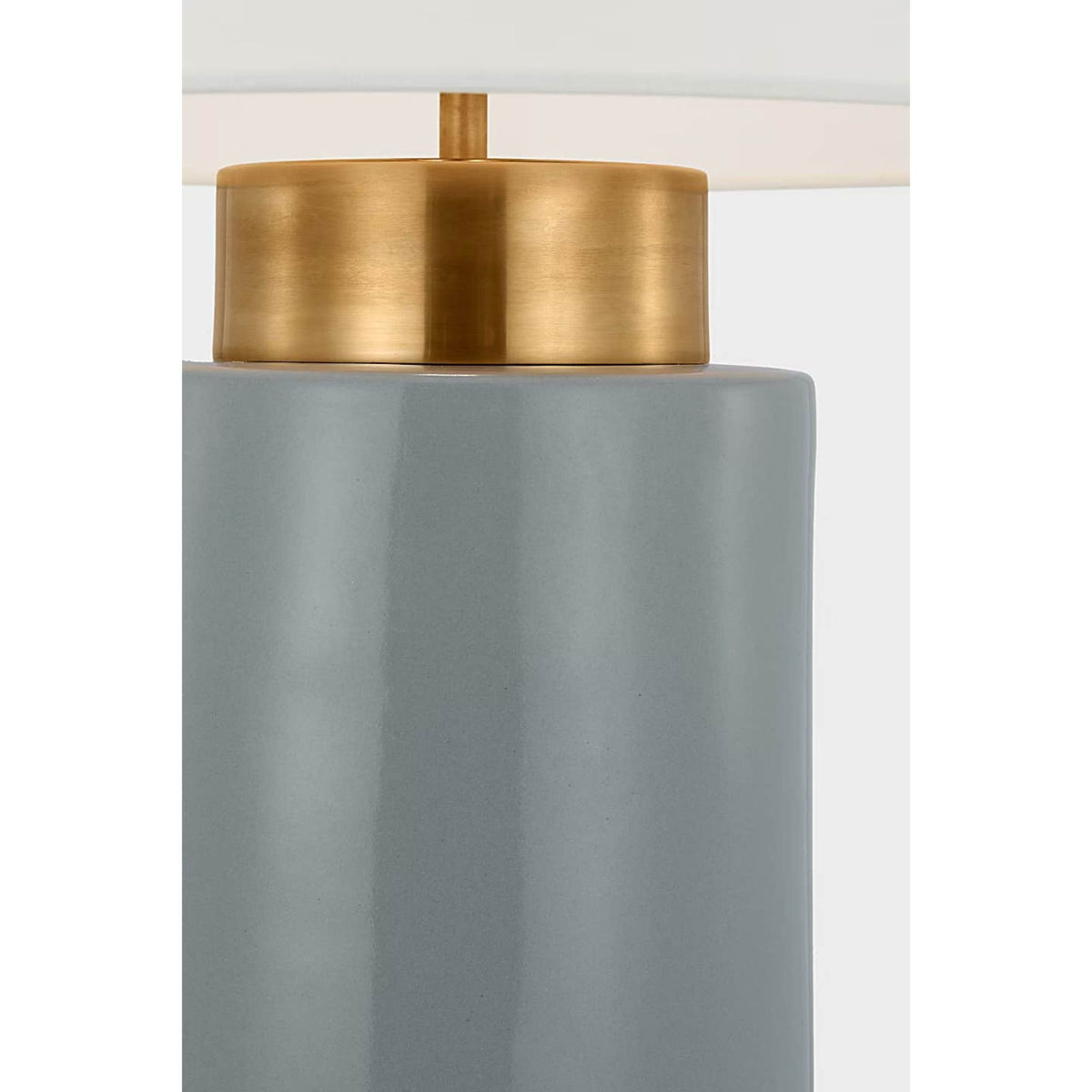 Barbara Barry Xian 30" Table Lamp in Sky Gray and Soft Brass with Linen Shade W16" x H29.5"