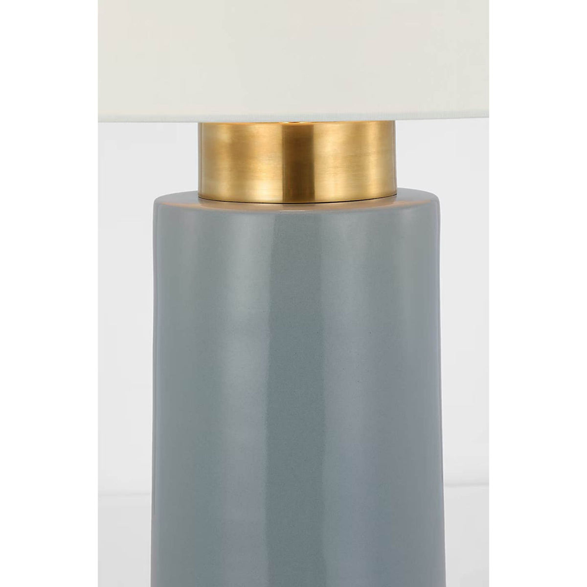 Barbara Barry Xian 30" Table Lamp in Sky Gray and Soft Brass with Linen Shade W16" x H29.5"