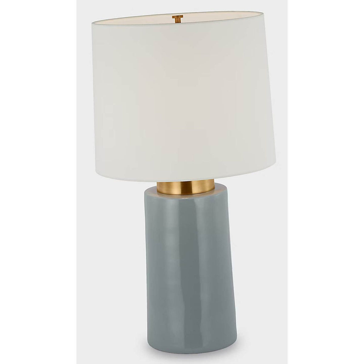 Barbara Barry Xian 30" Table Lamp in Sky Gray and Soft Brass with Linen Shade W16" x H29.5"
