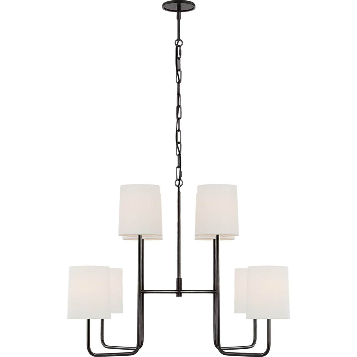 Barbara Barry Go Lightly Extra Large Two Tier Chandelier in Bronze with Linen Shades W30" x H25.25"