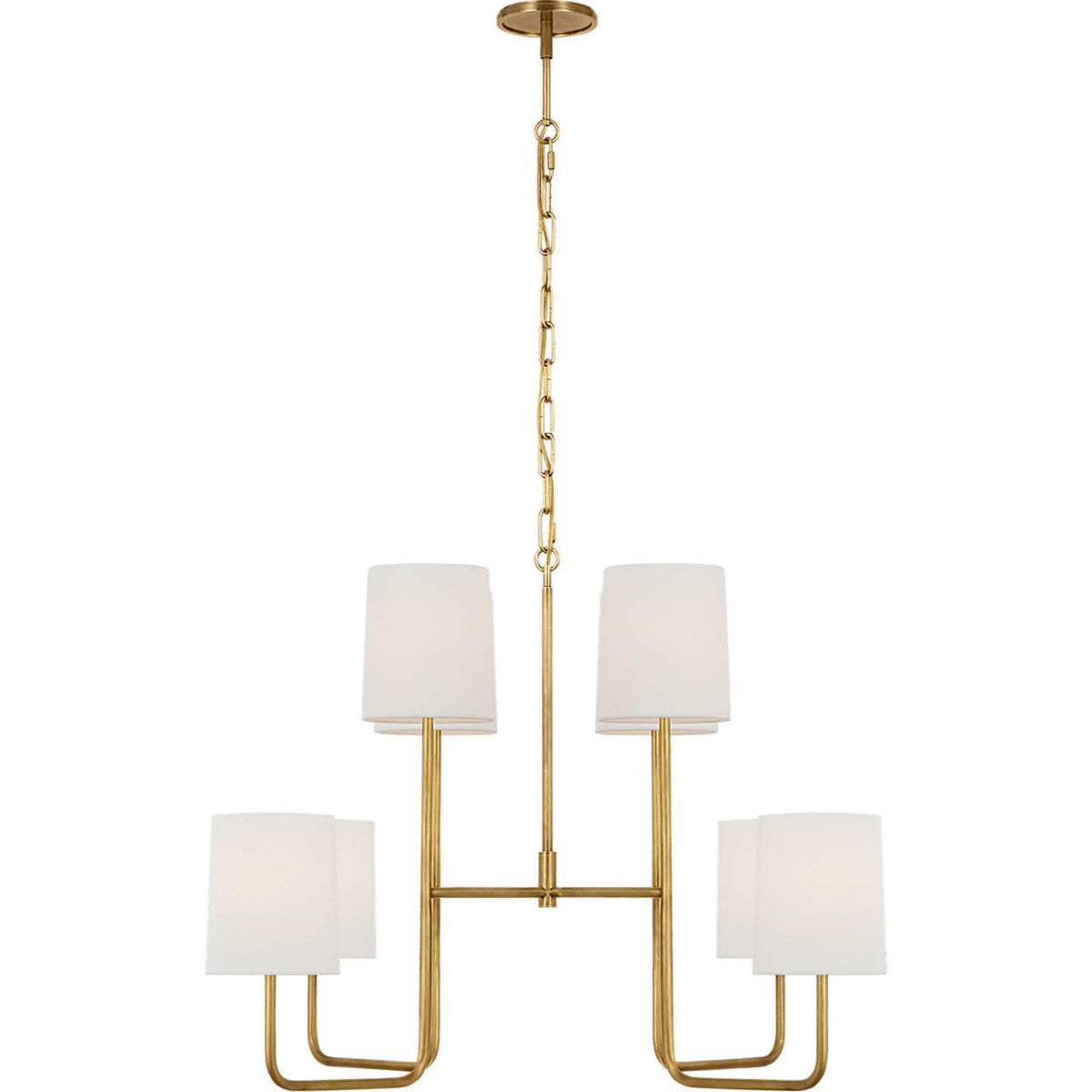 Barbara Barry Go Lightly Extra Large Two Tier Chandelier in Soft Brass with Linen Shades W30" x H25.25"