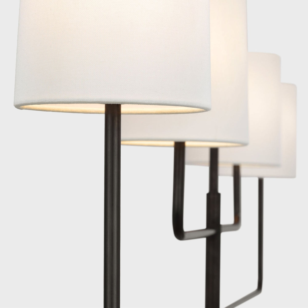 Barbara Barry Go Lightly 70" Four Light Linear Chandelier in Bronze with Linen Shades W6" x 70"