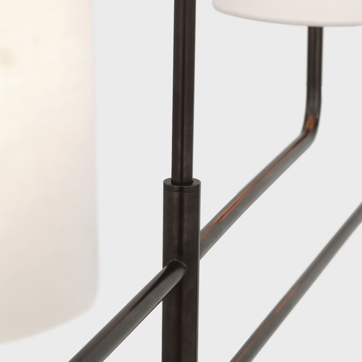 Barbara Barry Go Lightly 70" Four Light Linear Chandelier in Bronze with Linen Shades W6" x 70"