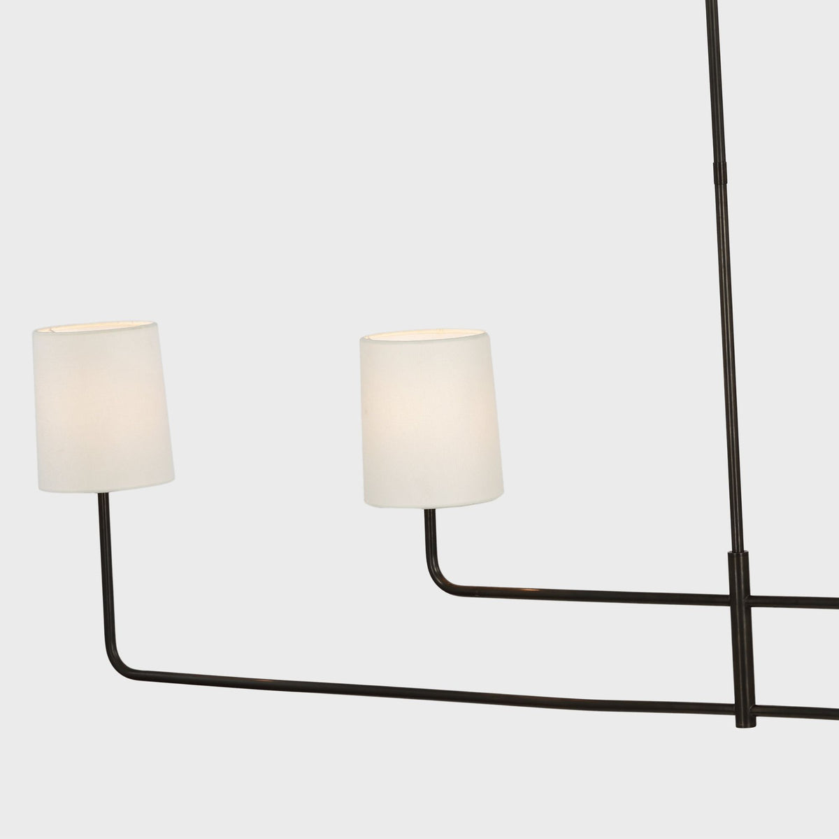 Barbara Barry Go Lightly 70" Four Light Linear Chandelier in Bronze with Linen Shades W6" x 70"