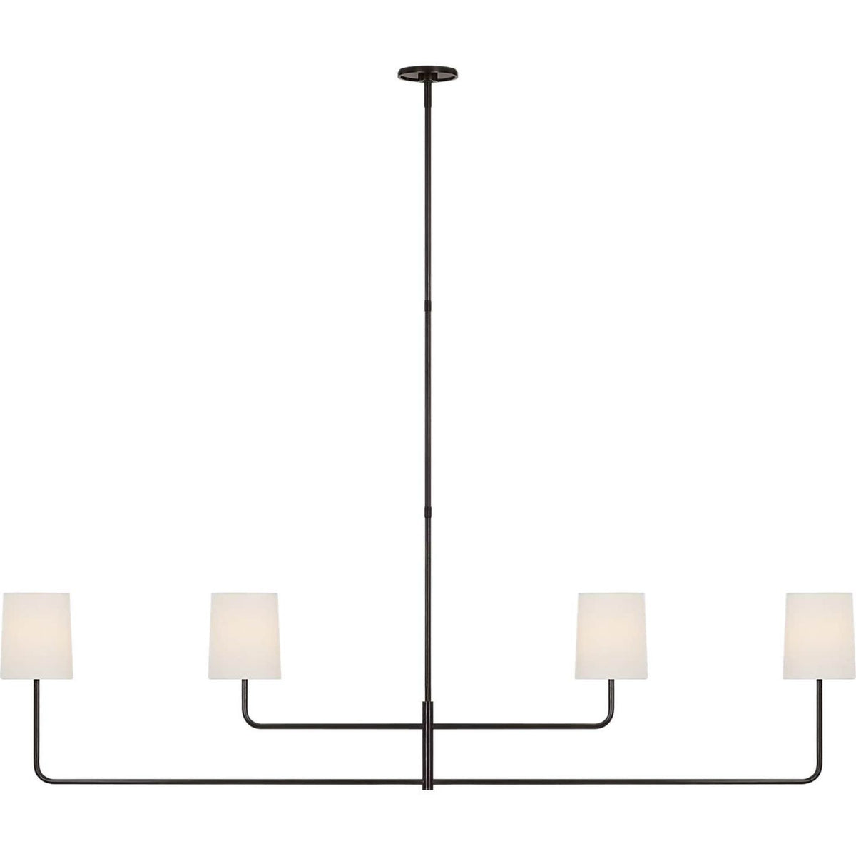 Barbara Barry Go Lightly 70" Four Light Linear Chandelier in Bronze with Linen Shades W6" x 70"