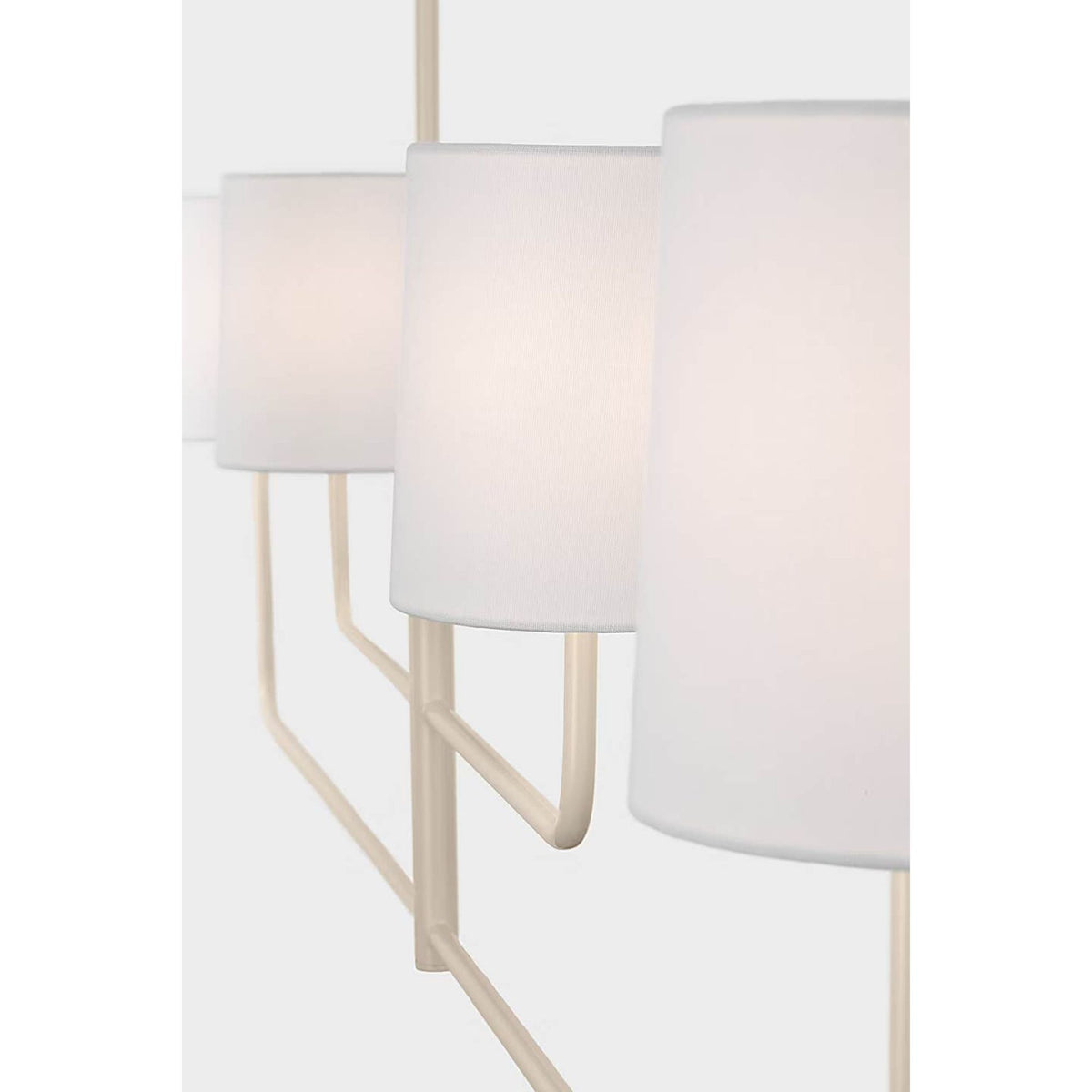 Barbara Barry Go Lightly 70" Four Light Linear Chandelier in China White with Linen Shades W6" x 70"