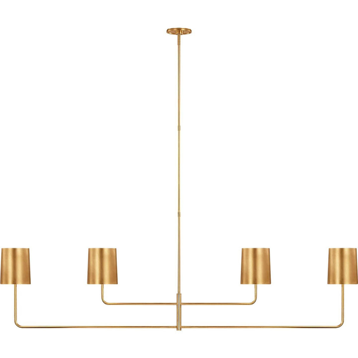 Barbara Barry Go Lightly 70" Four Light Linear Chandelier in Gild with Gild Shades W6" x 70"