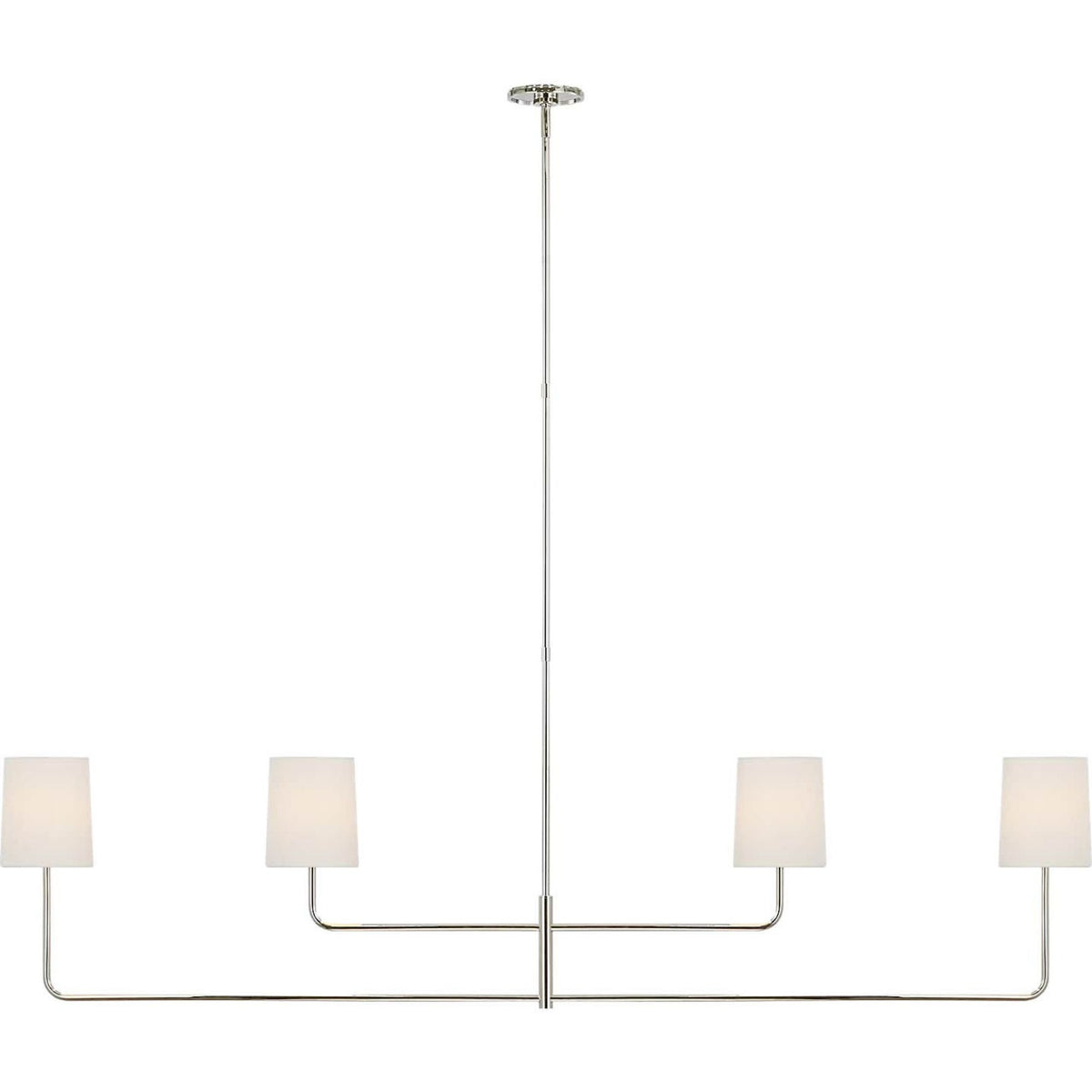 Barbara Barry Go Lightly 70" Four Light Linear Chandelier in Polished Nickel with Linen Shades W6" x 70"