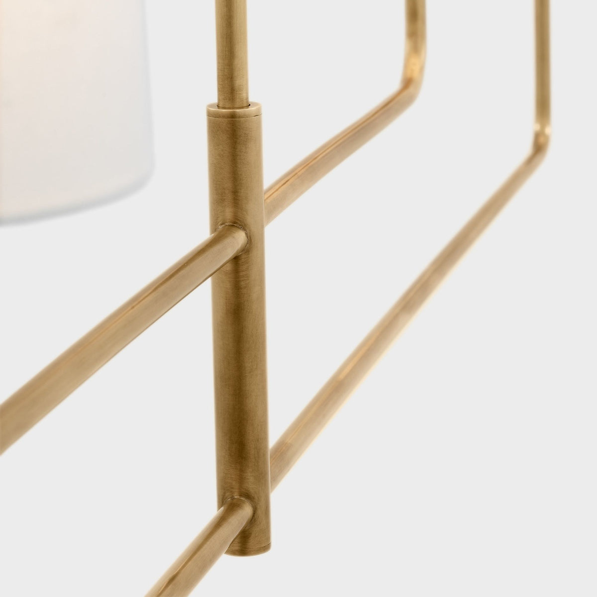 Barbara Barry Go Lightly 70" Four Light Linear Chandelier in Soft Brass with Linen Shades W6" x 70"
