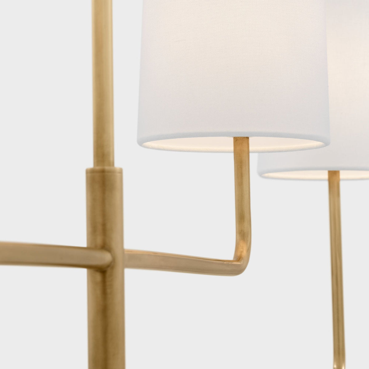 Barbara Barry Go Lightly 70" Four Light Linear Chandelier in Soft Brass with Linen Shades W6" x 70"