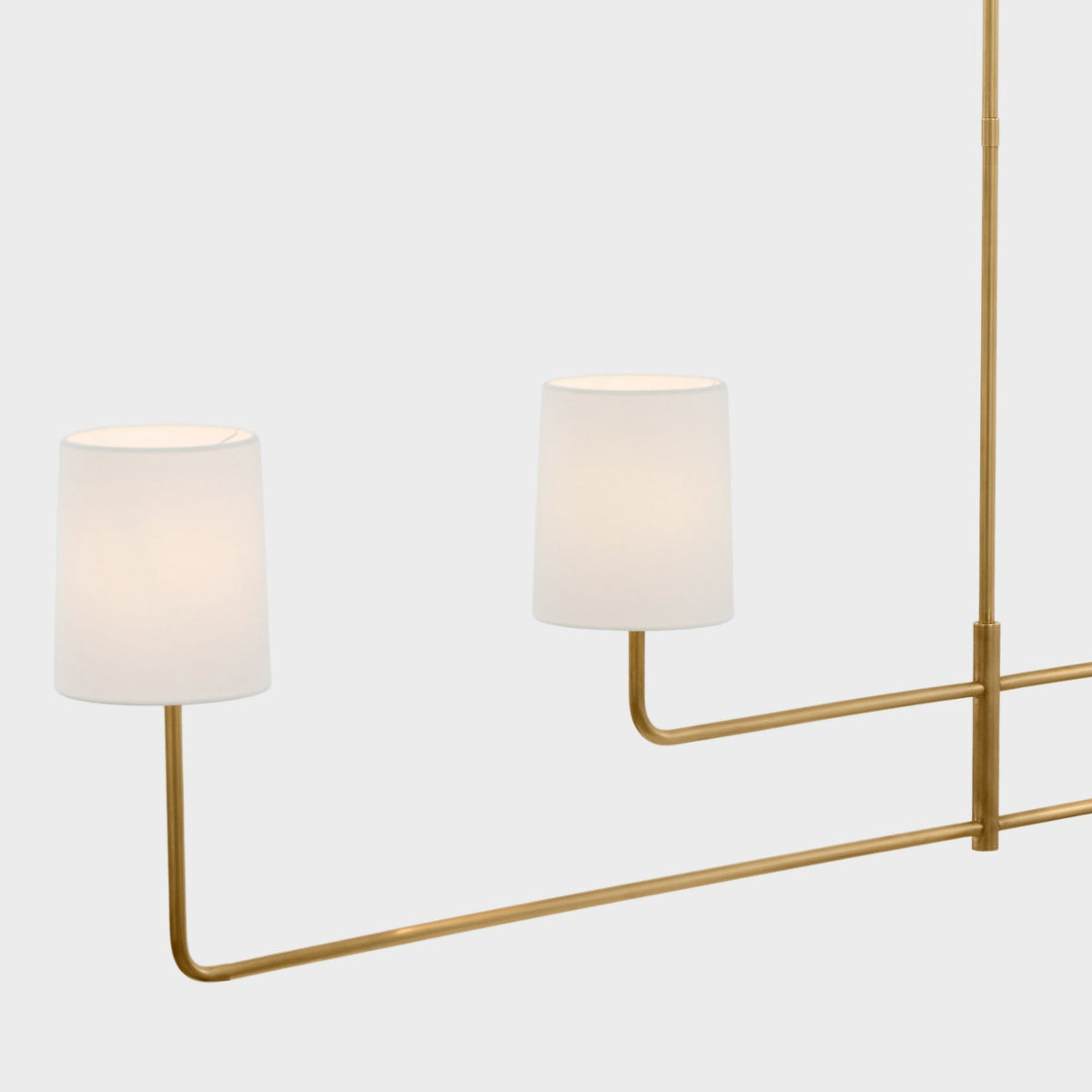 Barbara Barry Go Lightly 70" Four Light Linear Chandelier in Soft Brass with Linen Shades W6" x 70"