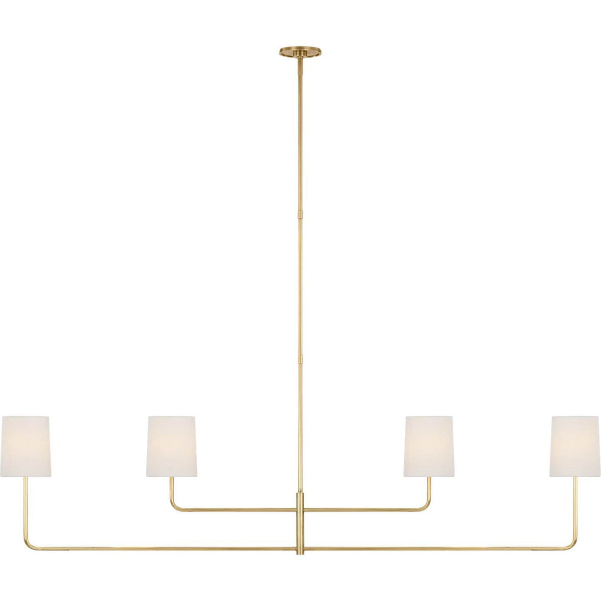 Barbara Barry Go Lightly 70" Four Light Linear Chandelier in Soft Brass with Linen Shades W6" x 70"