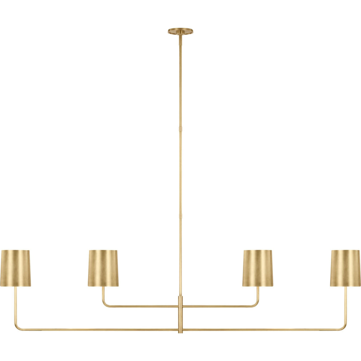 Barbara Barry Go Lightly 70" Four Light Linear Chandelier in Soft Brass with Soft Brass Shades W6" x 70"