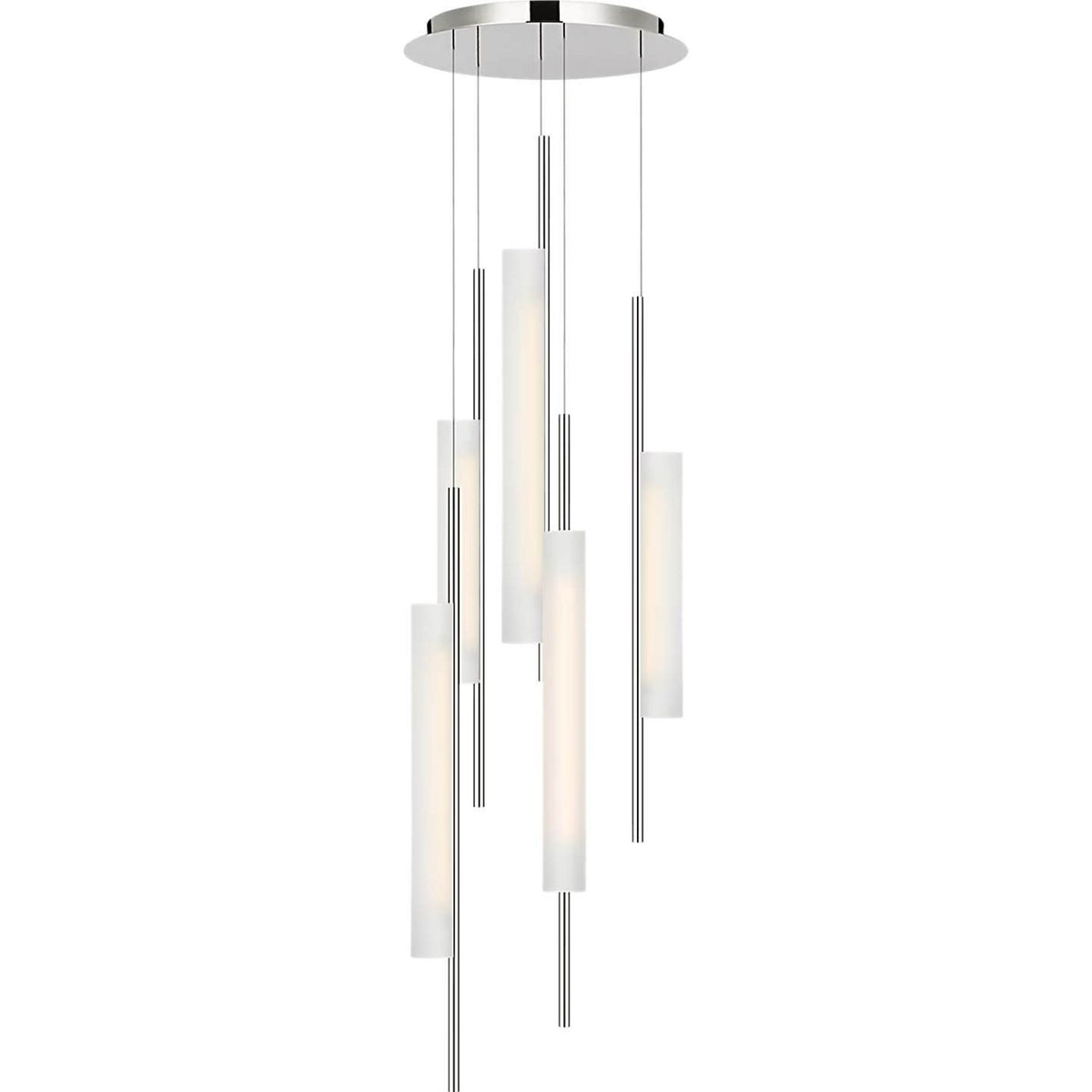 Barbara Barry Windchime 17" 5 Light Chandelier in Polished Nickel with Soft Etched Glass W17.25"