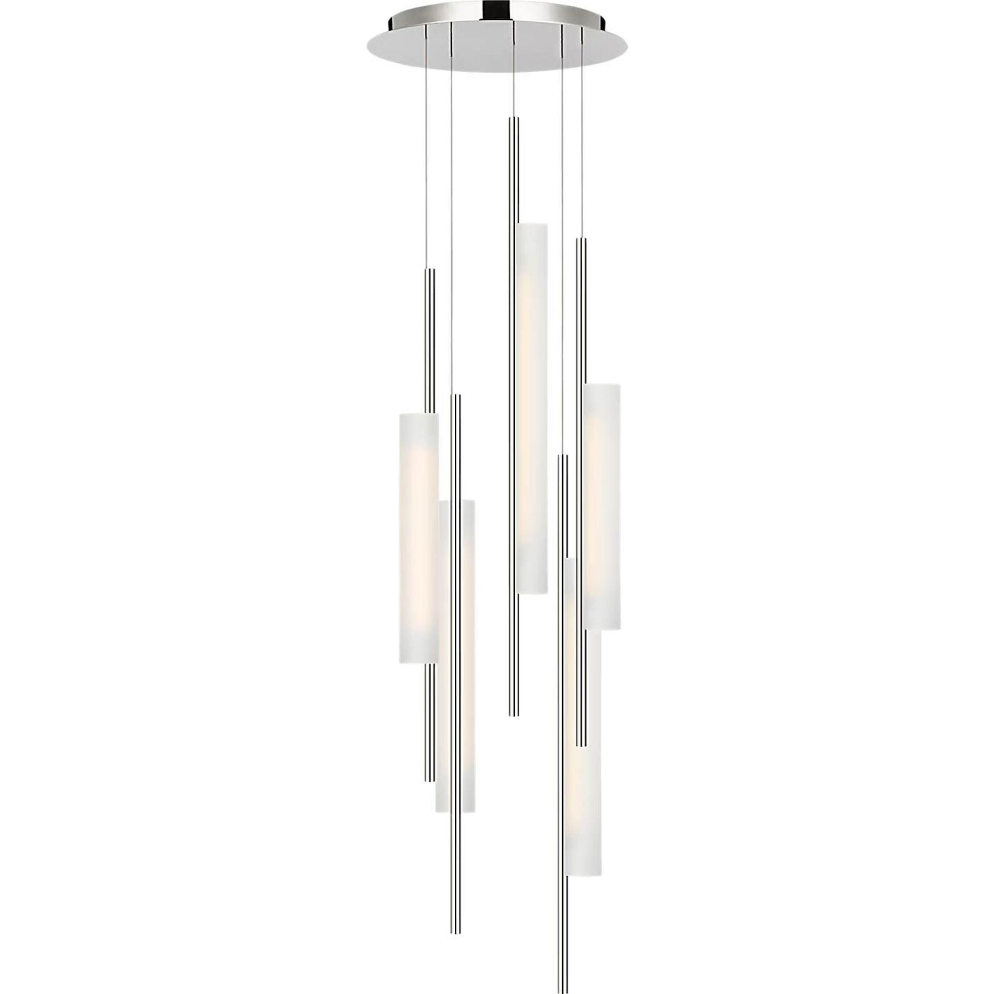 Barbara Barry Windchime 17" 5 Light Chandelier in Polished Nickel with Soft Etched Glass W17.25"