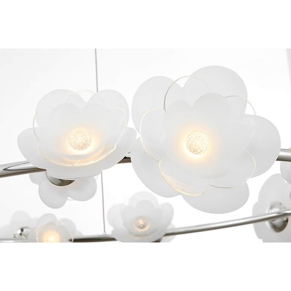 Barbara Barry Petaluma 35" Ring Chandelier in Soft Silver with Etched and Clear Glass Flowers W34.5"
