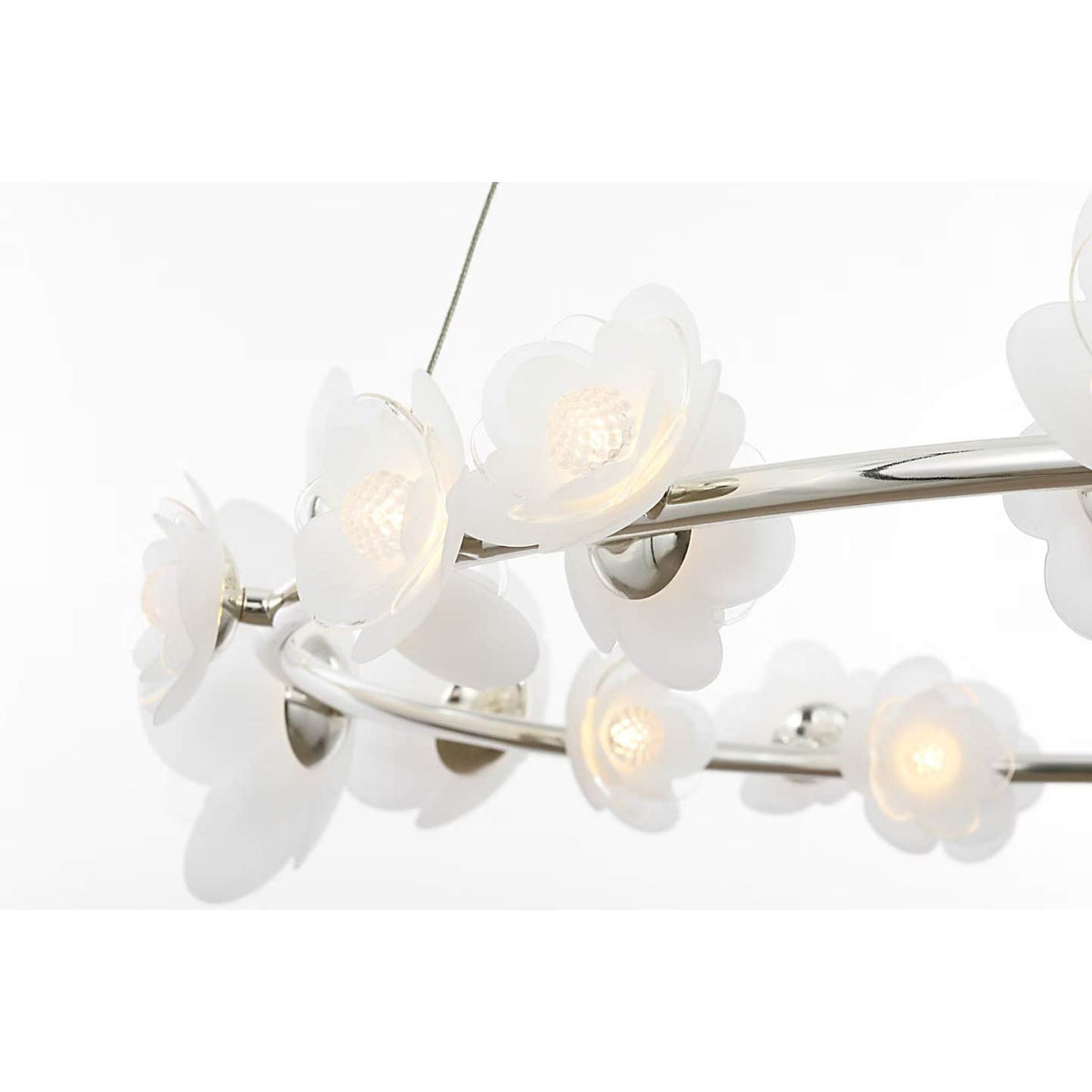 Barbara Barry Petaluma 35" Ring Chandelier in Soft Silver with Etched and Clear Glass Flowers W34.5"