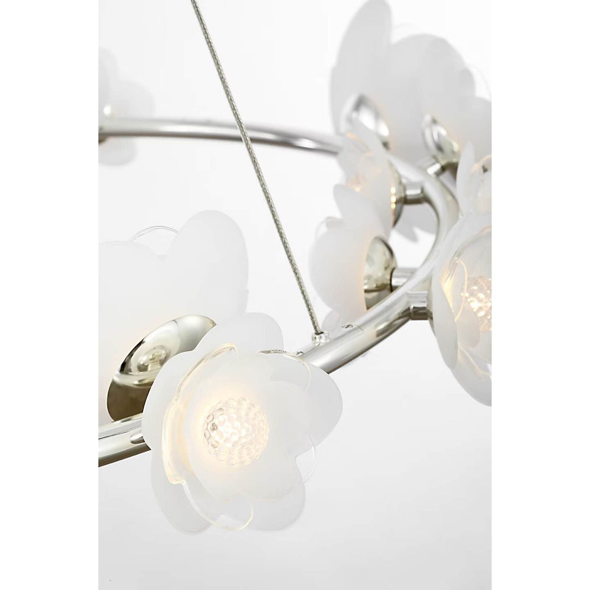 Barbara Barry Petaluma 35" Ring Chandelier in Soft Silver with Etched and Clear Glass Flowers W34.5"