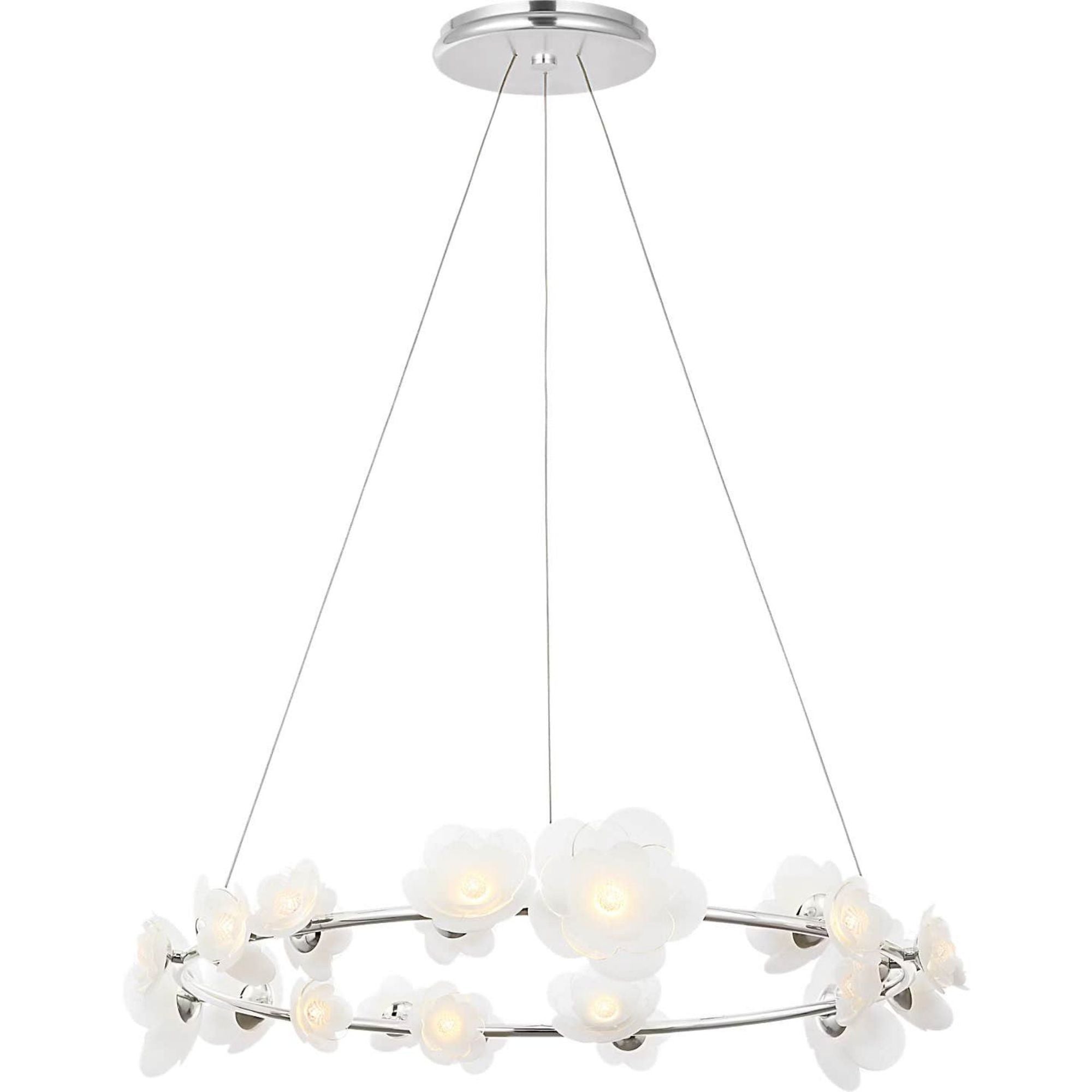Barbara Barry Petaluma 35" Ring Chandelier in Soft Silver with Etched and Clear Glass Flowers W34.5"