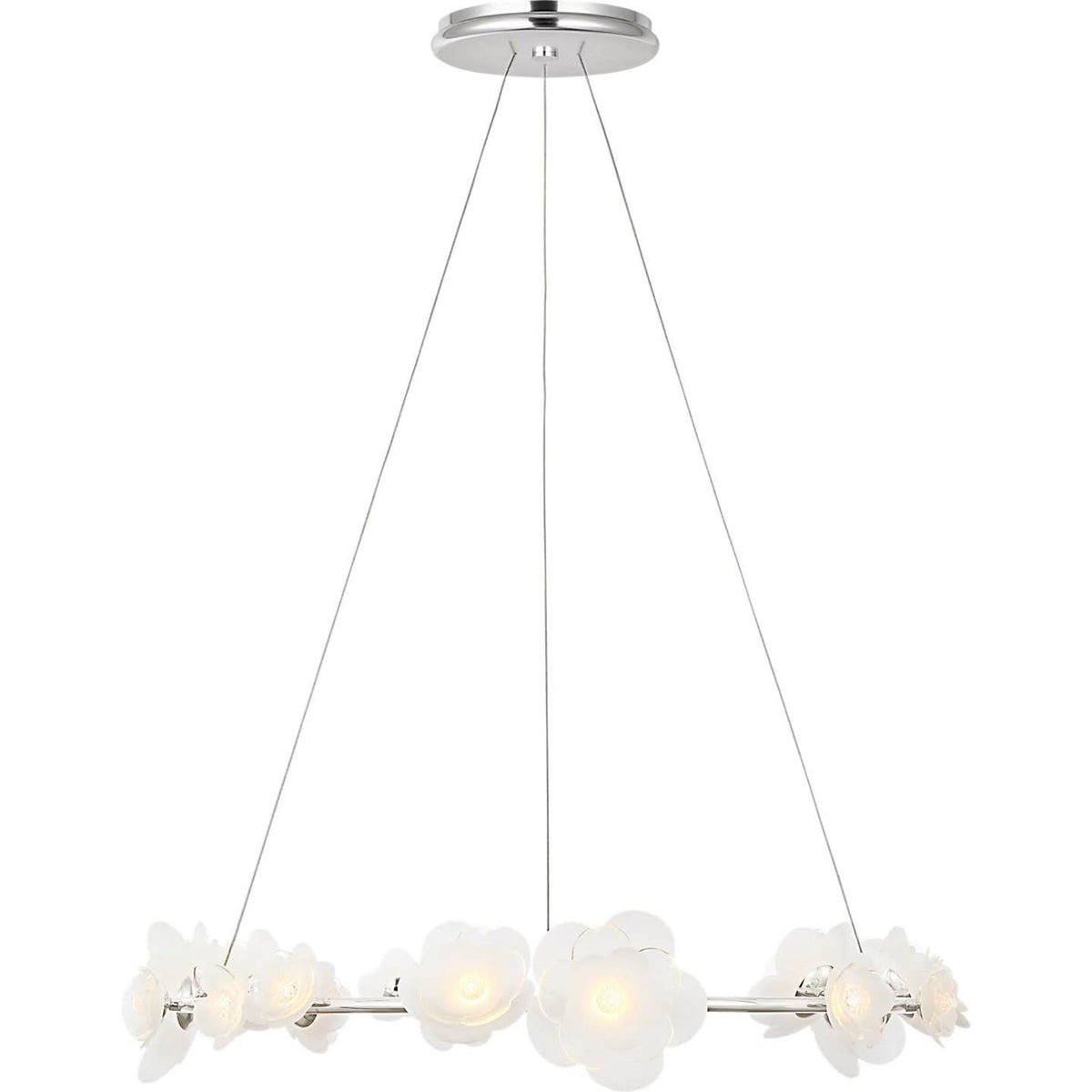 Barbara Barry Petaluma 35" Ring Chandelier in Soft Silver with Etched and Clear Glass Flowers W34.5"