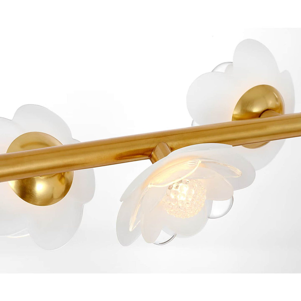 Barbara Barry Petaluma 63" Linear Chandelier in Soft Lacquered Brass with Etched and Clear Glass Flowers W6.75" x 63"