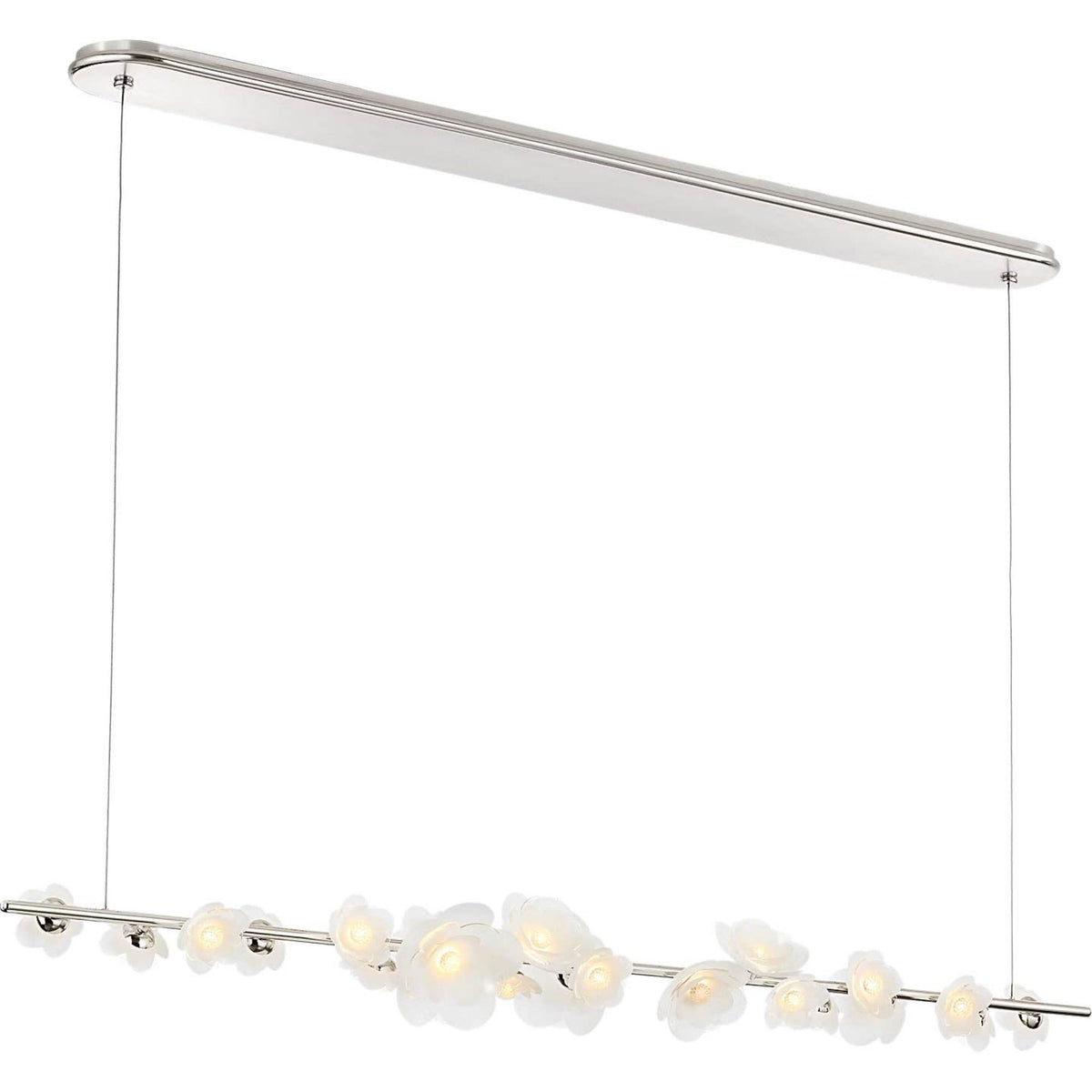 Barbara Barry Petaluma 63" Linear Chandelier in Soft Silver with Etched and Clear Glass Flowers W6.75" x 63"