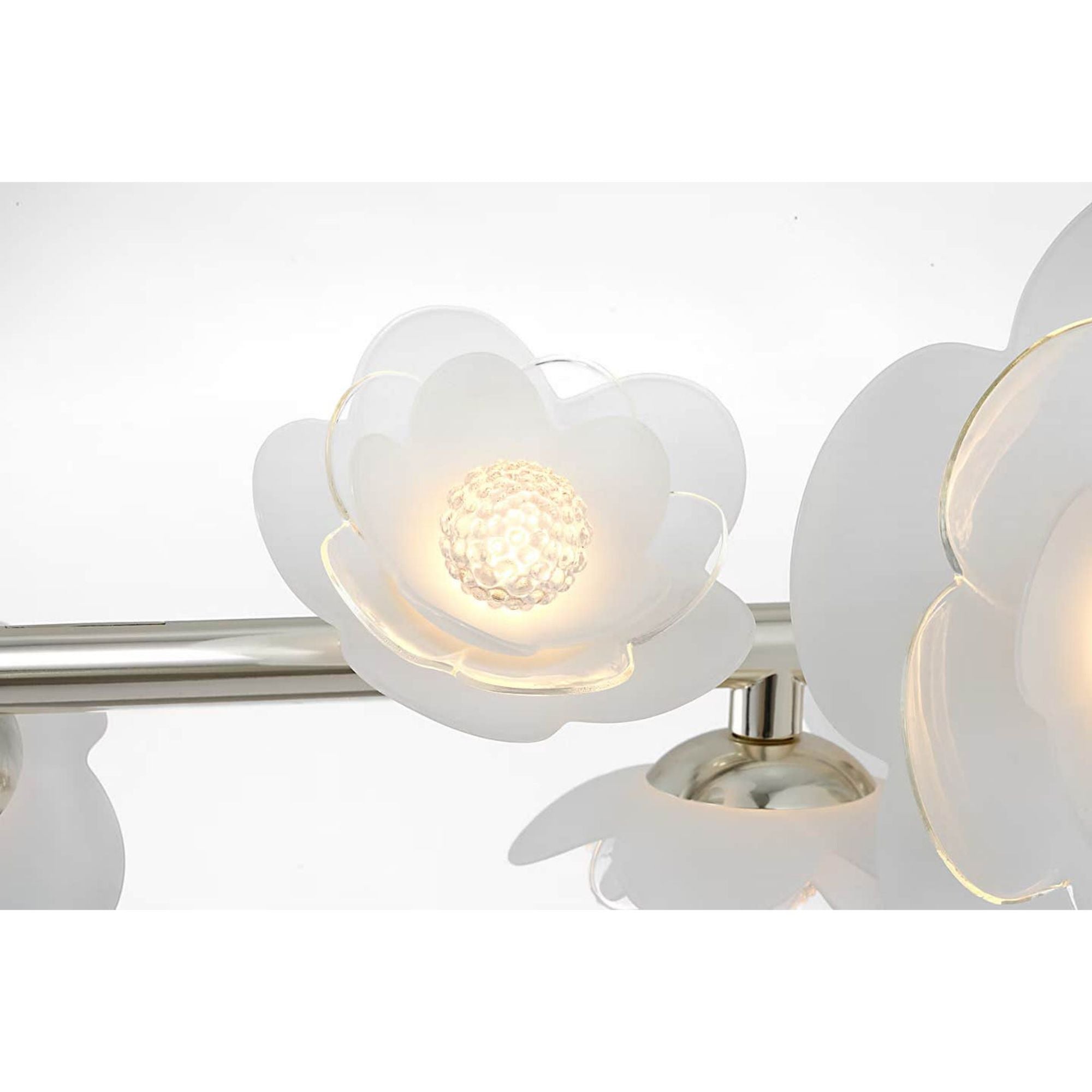 Barbara Barry Petaluma 63" Linear Chandelier in Soft Silver with Etched and Clear Glass Flowers W6.75" x 63"
